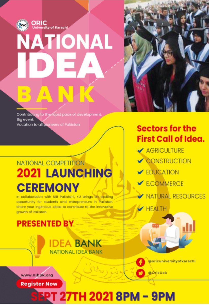 uokoric's tweet photo. NIB in collaboration with ORIC University of Karachi brings you the biggest innovation platform.
 
Grab the opportunity and get yourself register now at:

https://t.co/8MECIWPYc2

•Date : 27th September 
•Sharp at : 8:00 pm

#NIBUOK #letsinnovate #ideasoncall #KUNIB https://t.co/fxwe59cBqJ