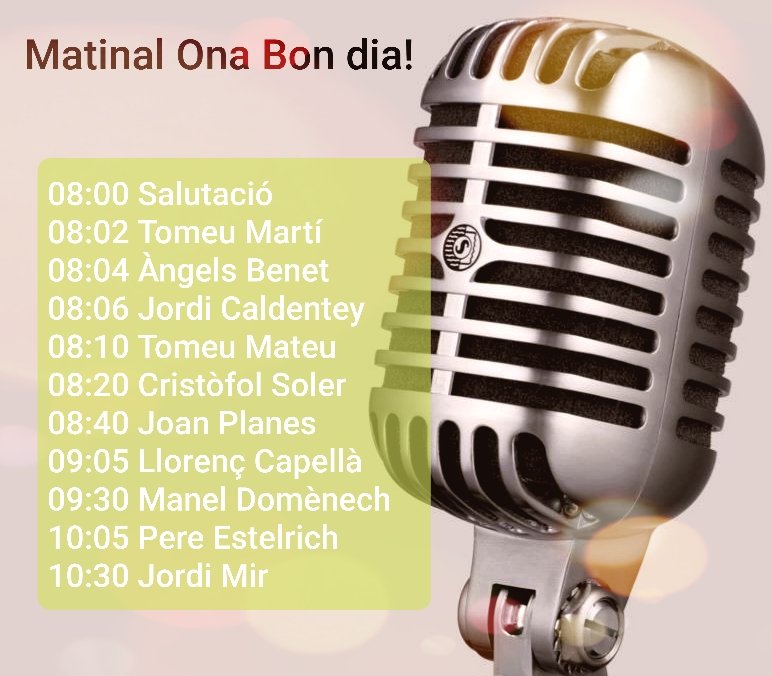 <a href="/bon_matinal/">Matinal Bon dia!</a> 
Dilluns 27 de setembre 2021. Aquest és el sumari del programa. Per no perdre calada!