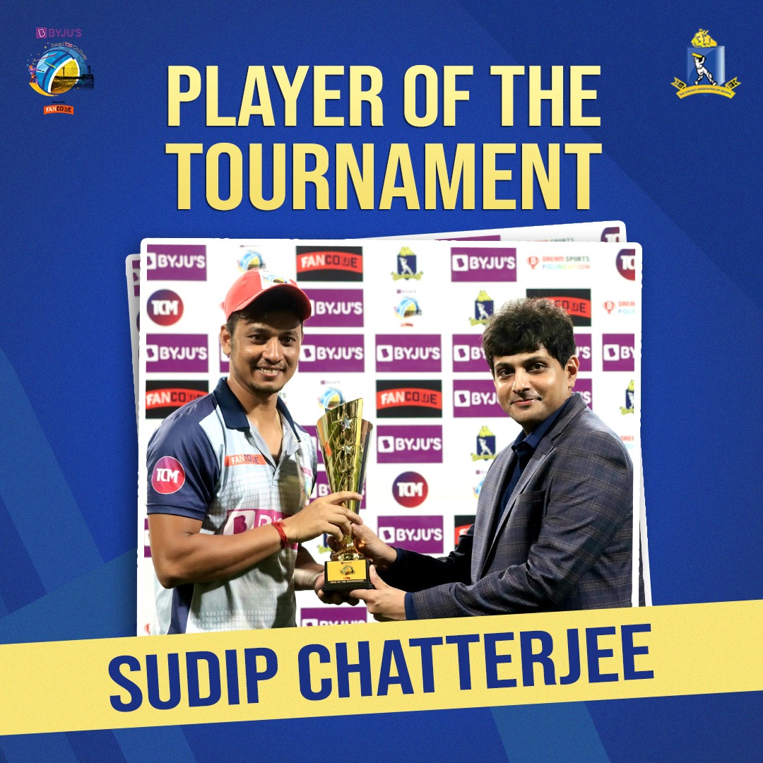 CabCricket's tweet photo. #SudipChatterjee was absolutely fantastic in the #BYJUS #BengalT20Challenge powered by #Fancode.
The captain of #BarrackporeBashers was the top scorer in the tournament. He score two match winning fifties in the semi-final and the final.
#CAB https://t.co/mRu4GRG3zO