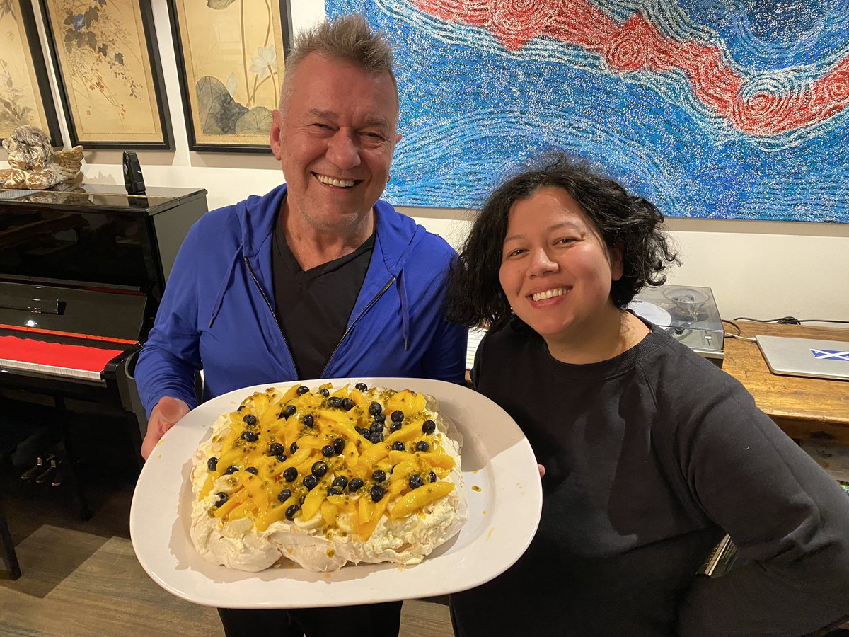 JimmyBarnes's tweet photo. .@MahaliaBarnes has sold her house and her family have moved in with us. I’ve made a pavlova to celebrate. That means the kids will be joining me for the live book reading of ‘Rosie The Rhinoceros’ next Monday 4th Oct at 10am AEST, on my FB page. We’ll do a song or two together. https://t.co/IMmJpHhWjh