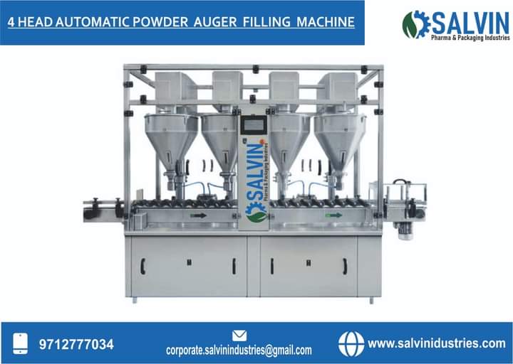 Automatic 4 Head Powder Auger Filler Machine #salvin #salvinindustries #auger #powder #India #machine #automation #highspeedmachine