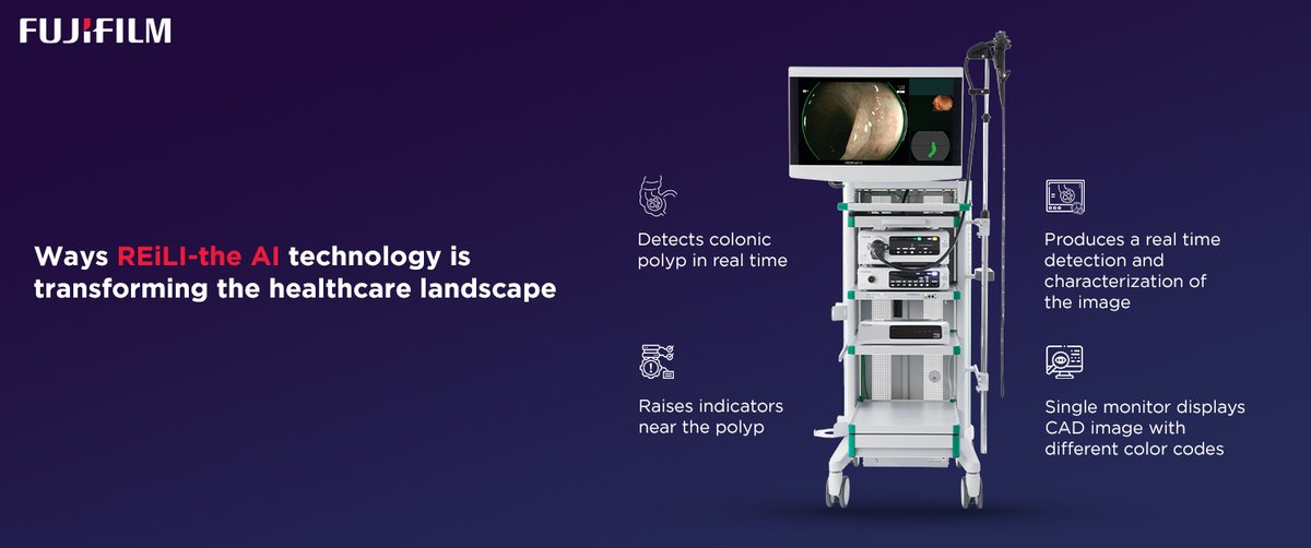 Fujifilm_India's tweet photo. Technology is the backbone of innovation. Here is how our proprietary AI technology ‘REiLI’ supports CADEYE in its accurate detections of polyps in the colon.
#NeverStopHealthcare #FujifilmIndia #ValueFromInnovation #Healthcare #Cadeye #AISolutions #Endoscopy #ImagingSoluions https://t.co/haWljhVkFe