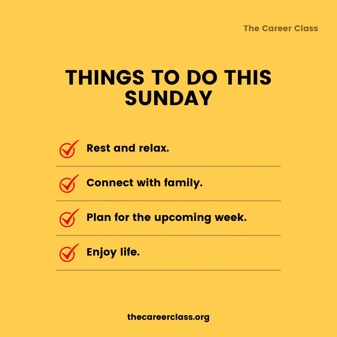 CareerClass2019's tweet photo. Use this Sunday to recharge yourself, connect with loved ones, refocus on your life and Just Be as You Are. ✨
.
.
.
.
#TheCareerClass #sundayvibes #todolist #refresh #connect #enjoylife #acceptyourself #rest #relax #bekind #sundayfunday https://t.co/HC0WrdIdUX