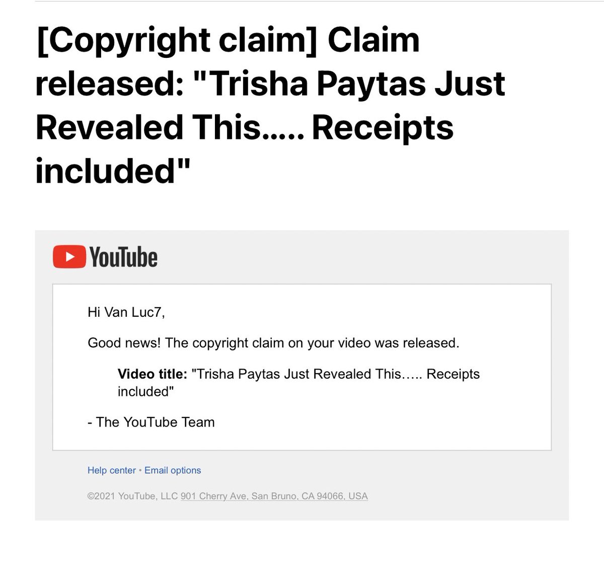 vanluc7's tweet photo. I am happy to report that @trishapaytas and @SuperBamDRM have released the copyright claims on my videos. 
Thank you all so much for all of your support throughout this ordeal 🙏🏽💕

#TrishaPaytas #Superbam https://t.co/s4KBWI7j84