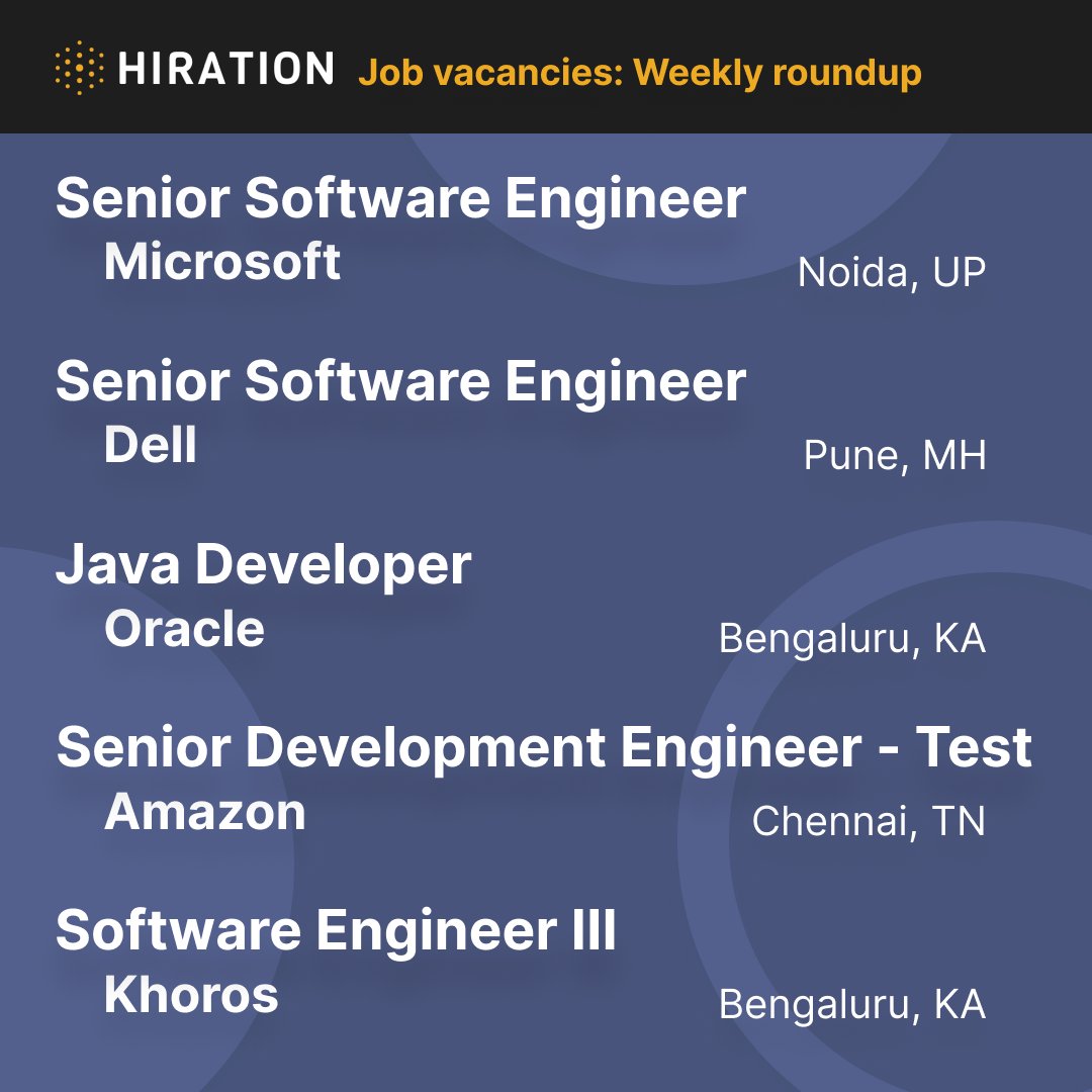 tech_hiration's tweet photo. Ready to face the week, or do you need another gallon of coffee to face the thought?
Step up and make a change. @teamhiration is here to help. Check out the best #techjob vacancies this week. @MicrosoftIndia, @Dell, @Oracle, @amazonIN and @Khoros are #NowHiring!
Details in🧵 https://t.co/pry23OrF62