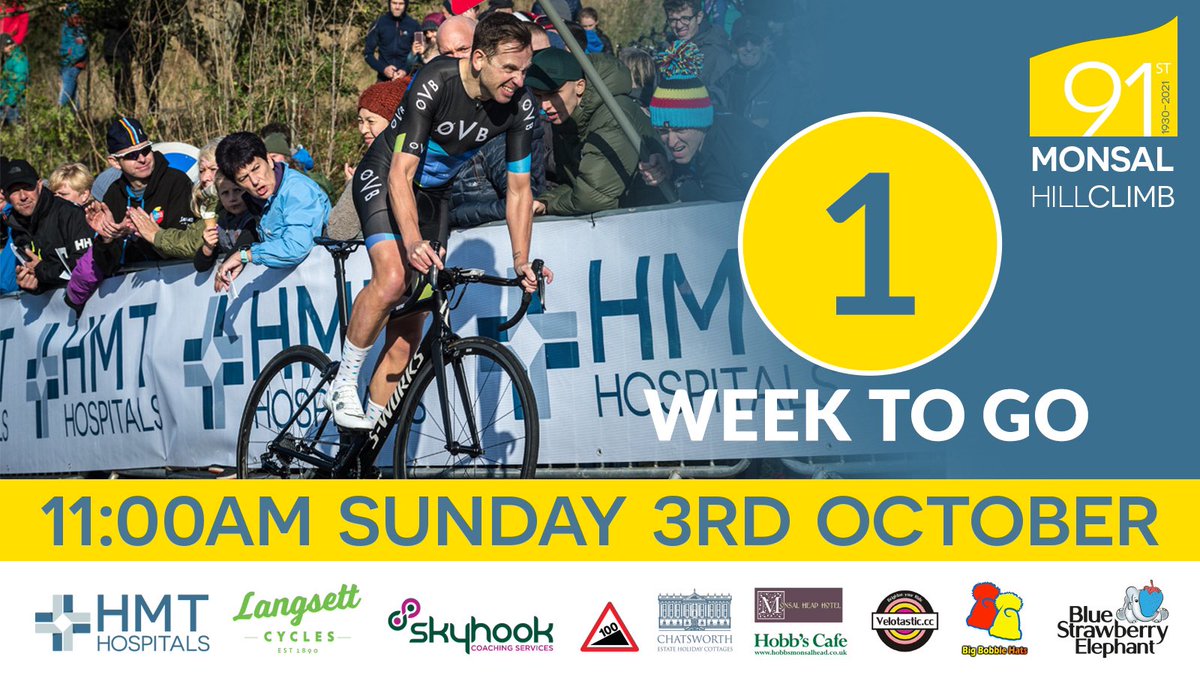 monsalhillclimb's tweet photo. Now, we’ve just one week to go until the 91st @HmtHealthcare Monsal Hill Climb. We’ve over 240 riders and the start list is coming very soon. This includes National champions, defending Monsal champions and ex National champions. We can’t wait… #monsalhillclimb #hillclimb https://t.co/4FxCRZoh5Q