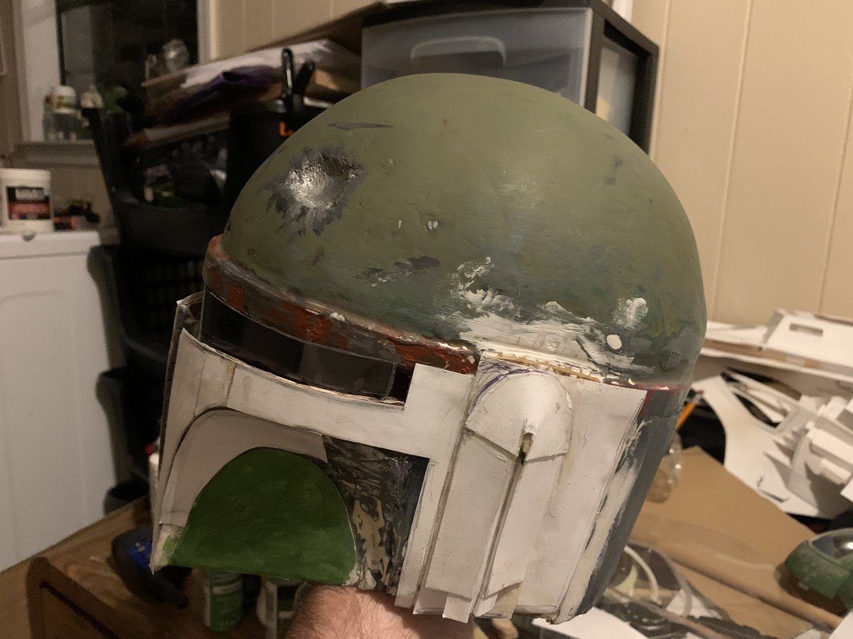GroupBased's tweet photo. Boba Fett helmet from cardboard, cardstock and modeling marble/ plaster 

#bobafett #BobaFett #manadlorian #bookofbobafett #starwars #art #ArtistOnTwitter #fanart #papermodels #papercraft https://t.co/f2eFoe83Ss