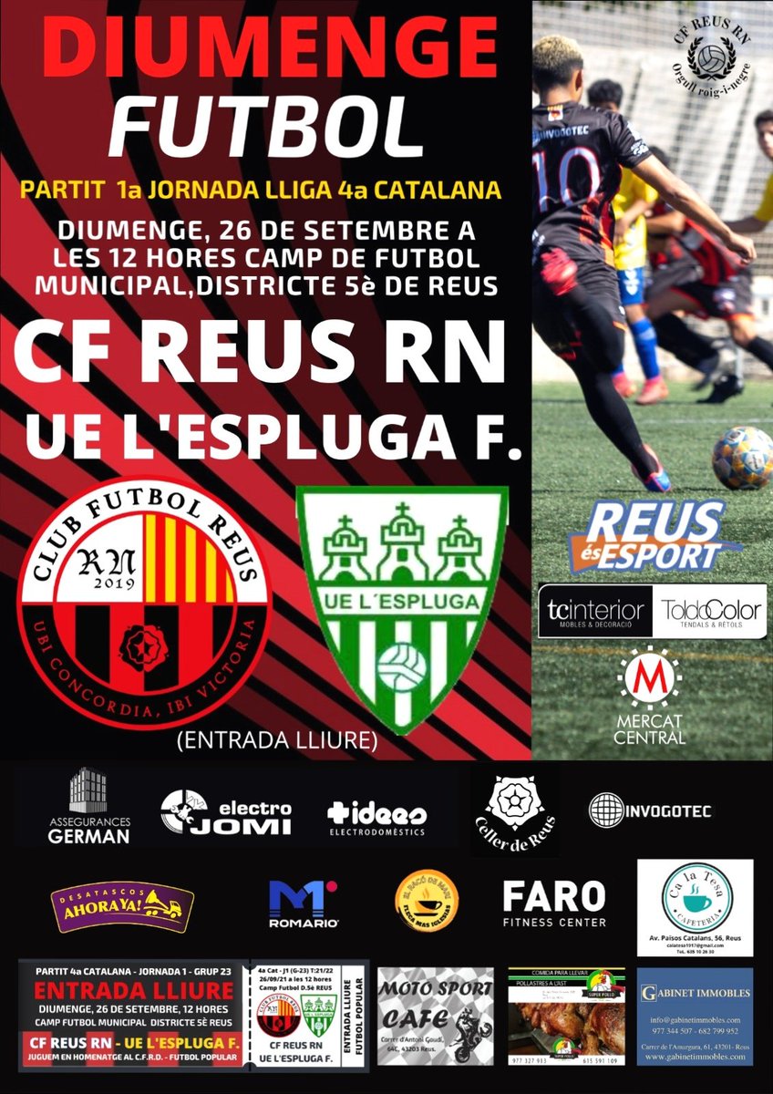 CFReusRN's tweet photo. Hoy primer partido de liga, domingo de futbol en Reus a las 12 horas en el municipal V (Barrio Montserrat) el @clubfutbolreus en homenaje al @cfreusdeportiu nunca olvidaremos, entrada gratuïta #fútbolpopular #campVreus #4aCat #forçareus https://t.co/RlSvAynTBB