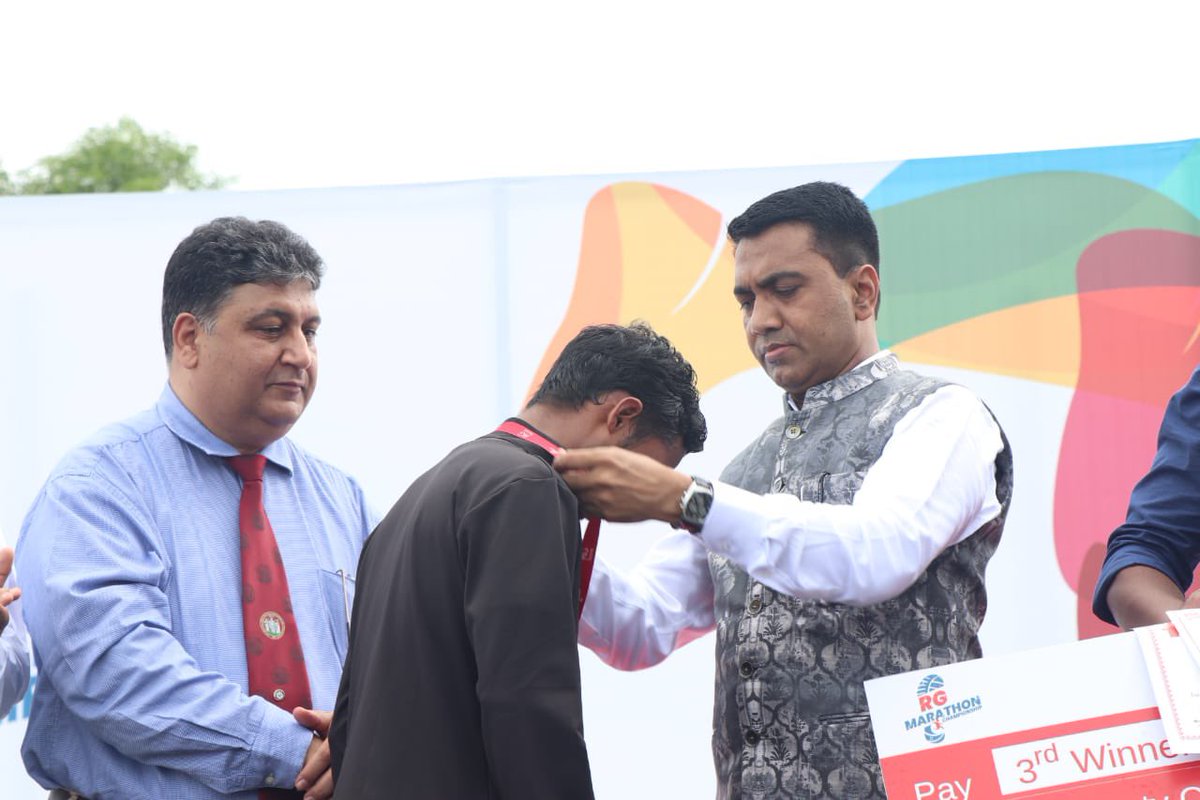 goacm's tweet photo. Chief Minister @DrPramodPSawant attended the Prize Distribution Ceremony of #RGMarathon Championship today at Shyama Prasad Mukherjee Stadium, Taleigao. https://t.co/W6Si4REL9p