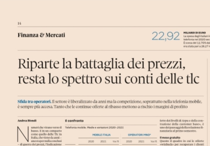 An_Bion's tweet photo. Le #Tlc non riescono a tirarsi fuori dalla guerra al ribasso dei prezzi. Che pesa su ricavi e margini. Oggi sul @sole24ore in #edicola #RassegnaStampa https://t.co/3DSlH0s5e0
