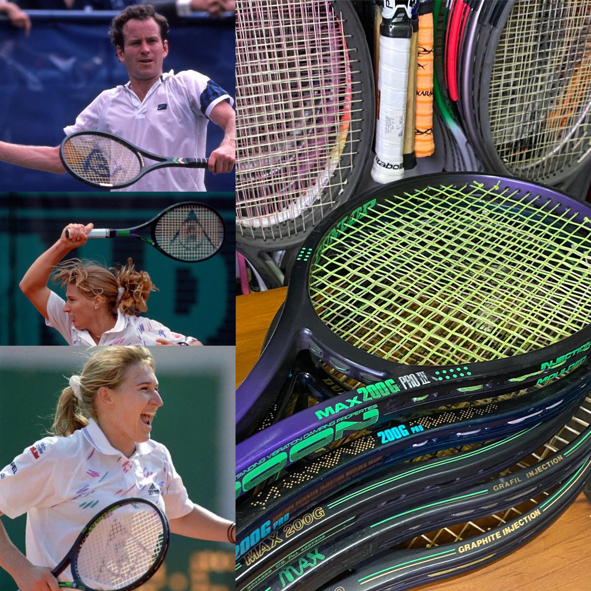 All_That_Racket's tweet photo. Those familiar with these sticks popularised in the late 80s/early 90s by tennis legends @StefanieGraf and @JohnMcEnroe_ still considers the @dunloptennis Max 200G as one of the best sticks of all times that later evolved into the Dunlop “200” line widely known #dunloptennis https://t.co/b1gIr5Evcg