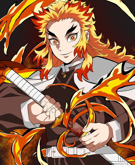 ゆうさんがTwitterに投稿した煉獄杏寿郎(鬼滅の刃)のイラスト。