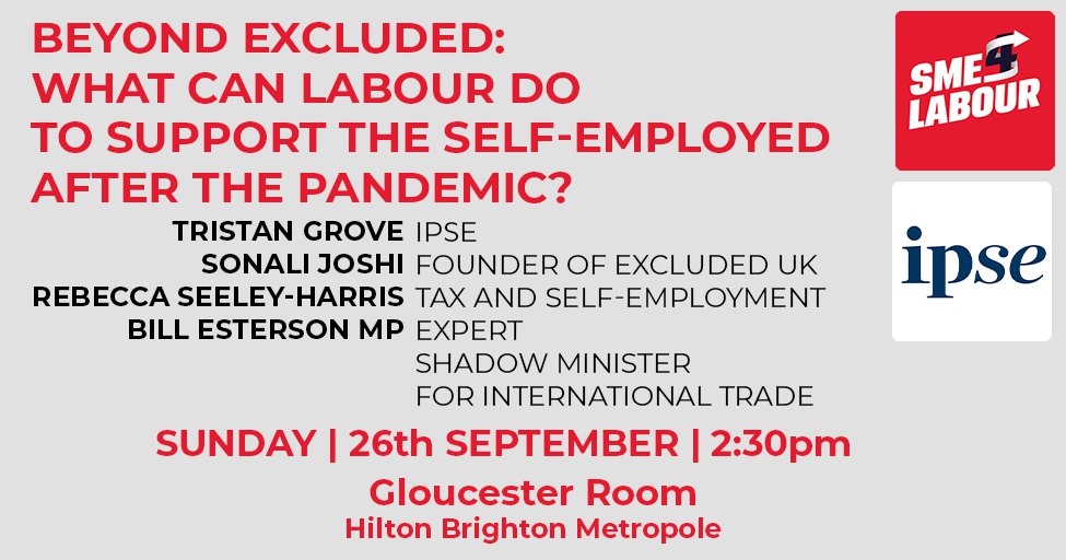 Are you in Brighton at <a href="/UKLabour/">The Labour Party</a> conference? #lab21
⁠
Join  <a href="/SME4Labour/">SME4Labour</a> <a href="/teamIPSE/">IPSE</a> Fringe

🗓Sun, 26 Sep
⏳ 14:30⁠
📍Gloucester Room

🎫eventbrite.co.uk/e/165882674545

<a href="/tcgrove1/">Tristan Grove</a>
<a href="/sona_joshi_/">Sonali Joshi</a>
<a href="/seeleyharris/">Rebecca Seeley Harris</a>
<a href="/Bill_Esterson/">Bill Esterson</a>
