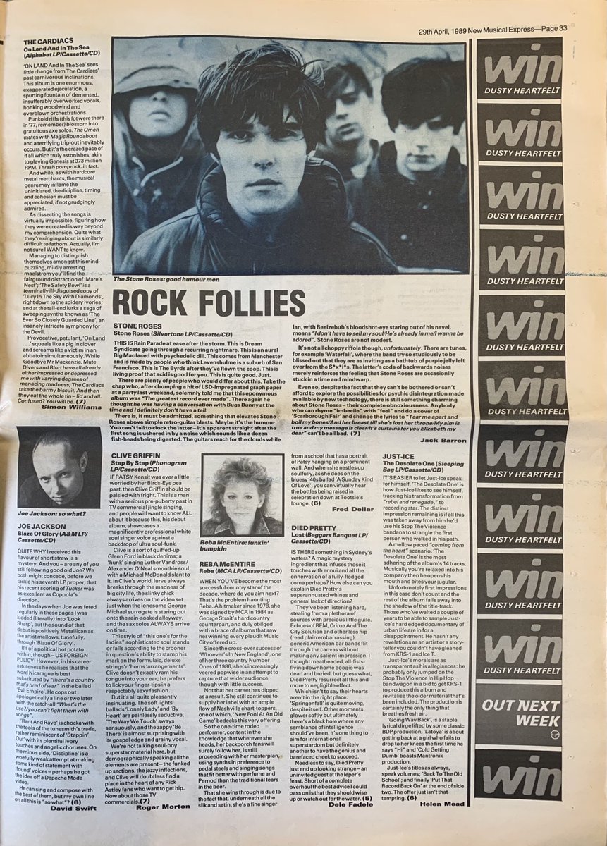 nothingelseon's tweet photo. Albums! Jack Barron doesn’t think much of the Stone roses! And more! NME, 29 April 1989. #NME  #MyLifeInTheUKMusicPress #1989 https://t.co/nDKBWKSpKk