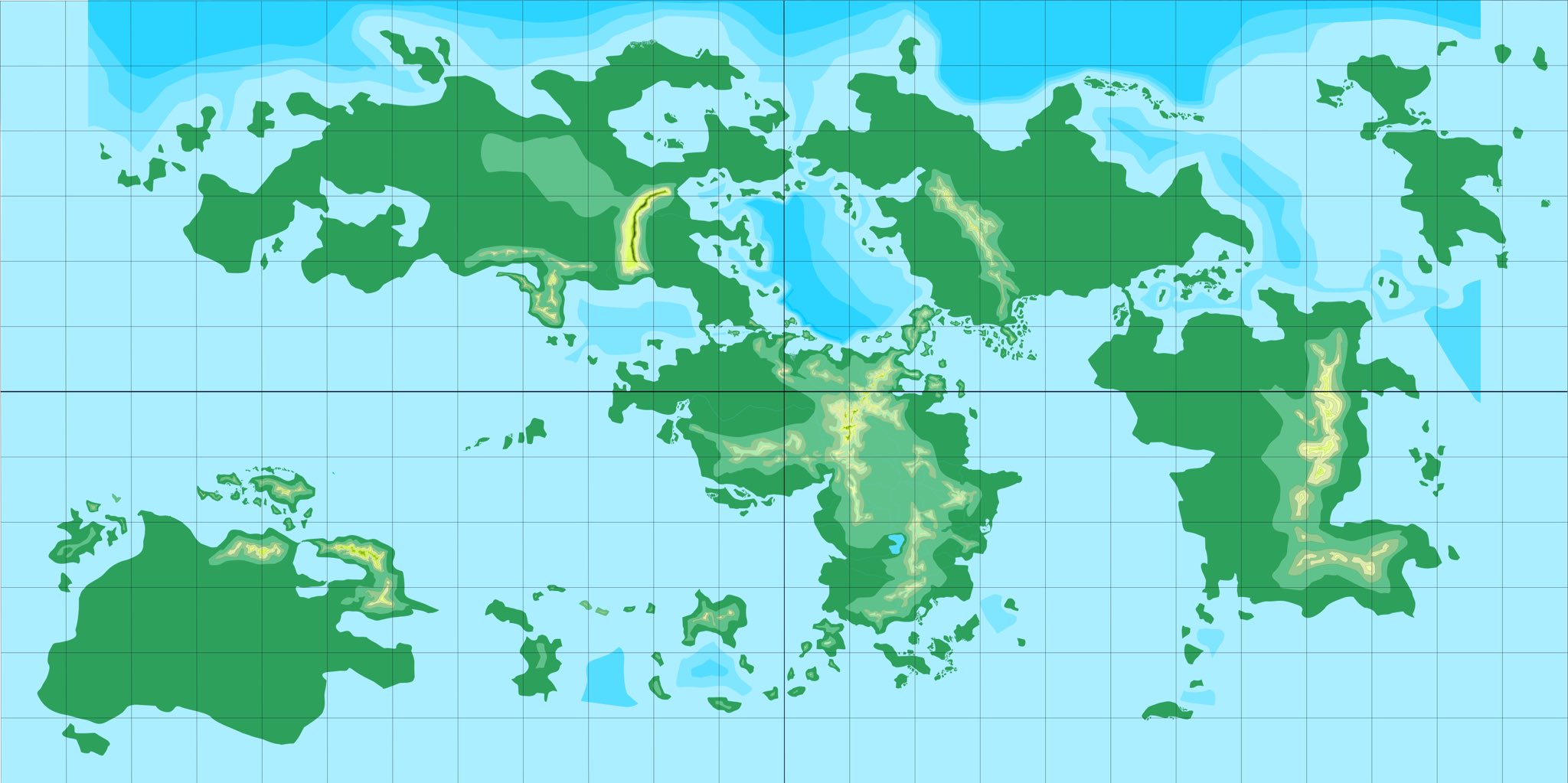 かくらー 架空世界 世界地図を縦横比の関係でいじってます 大陸の地形も変わるかも ついでに緯線 経線も追加しておきました T Co Qoapxkvr7d Twitter