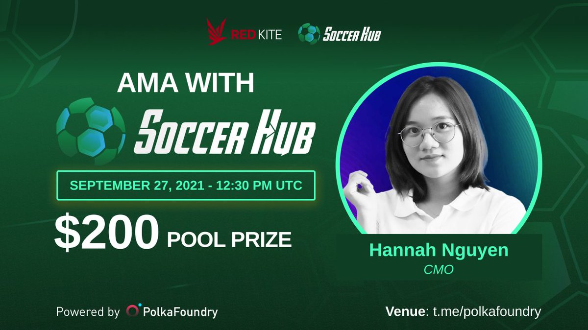 redkitepad's tweet photo. 📆Mark your calendar! Don't miss this AMA with @SoccerHub_io

⏲️Time: 12:30 pm UTC, Sep 27
🧧Reward: $200 Pool Prize

Rules:
⚽️Follow @PolkaFoundry &amp; @SoccerHub_io
⚽️Like &amp; Retweet &amp; drop ONE question  
⚽️Join https://t.co/lEvAIqhdr3

 $PKF #RedKite https://t.co/VRO9nWtouy