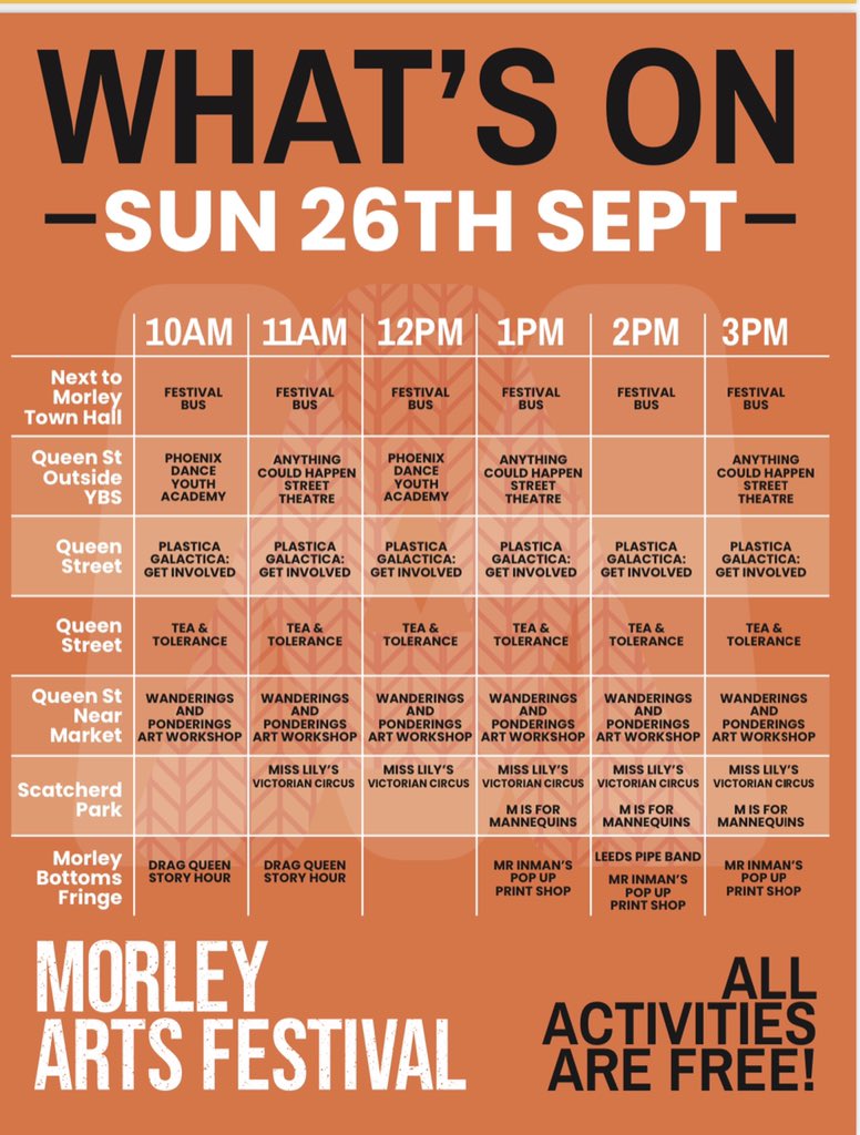 morleyartsfest's tweet photo. LAST DAY TODAY FOR OUR WEEKENDER 
MORLEY TOWN CENTRE
ITS FREE
ALL WELCOME 
💖💛🧡 https://t.co/mK0DVYVcGa