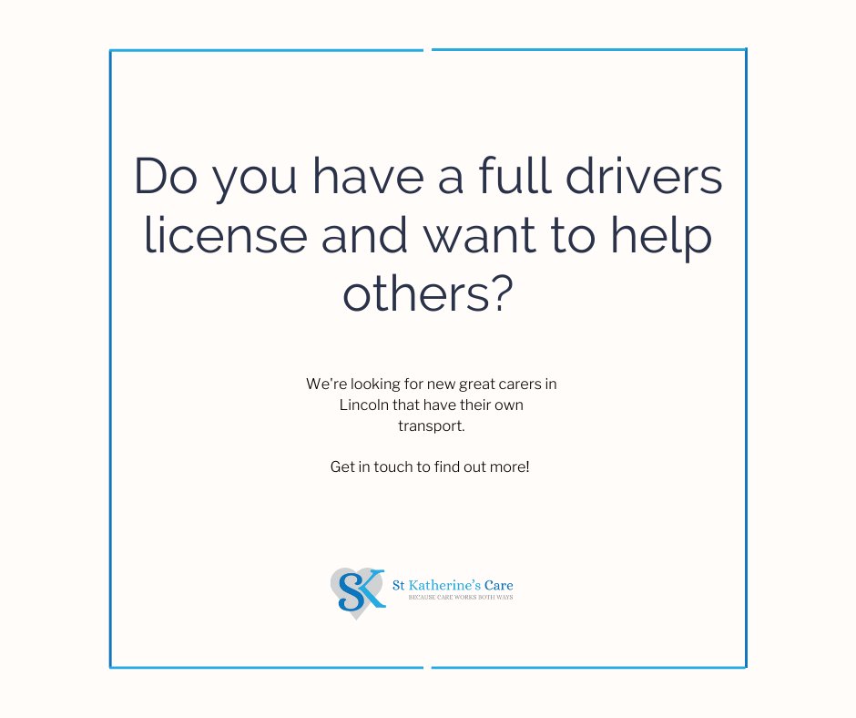 StKathsCare's tweet photo. We're always on the lookout for compassionate new carers to join our team.

If you're based in the Lincoln area, have a full drivers license and access to your own vehicle, and you're looking to start or continue your career in care work, Get in touch.

 https://t.co/o1j41S4sih https://t.co/EhuWHgfkZ0