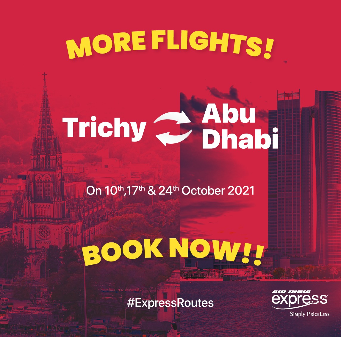 Trichiites's tweet photo. AirIndia Express operates additional flights to Abu Dhabi from Tiruchirappalli (Trichy) on 10th, 17th & 24th October,2021.
#FlyWithIX #AAI #AbuDhabi #Trichy
#Aviation #TRZAirport #UAE #IND https://t.co/xs6pjLnIzQ