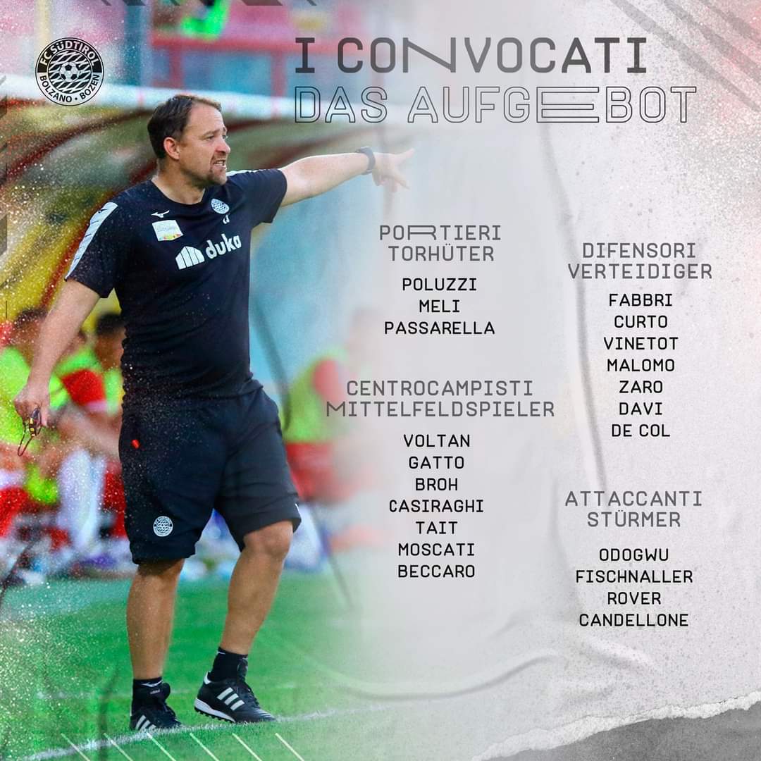 fclubsuedtirol's tweet photo. 📋CONVOCATI🇲🇨

I convocati scelti da Mister Ivan #Javorcic per la sfida esterna contro il @LegnagoSalusFC

#FCS #FCSüdtirol #Whitereds #SerieC #passion #LEGFCS #LegnagoSalusFCSüdtirol #PassioneBiancorossa #26settembre https://t.co/aYpw1rBuuH