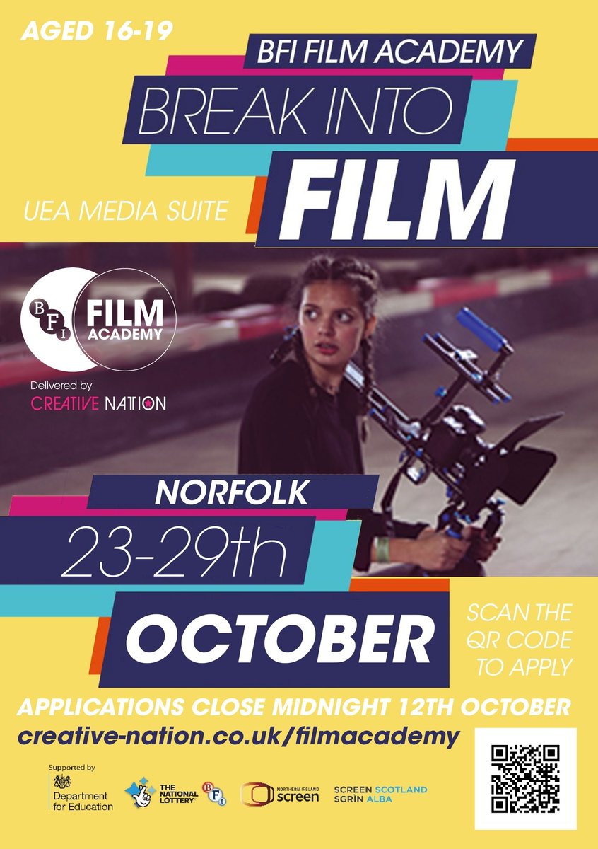 Do you want to make films?

Join the BFI film Academy here in the East! They are so fantastic, and will help you learn everything you need to know to break into the industry. 

Apply here: creative-nation.co.uk/filmacademy/