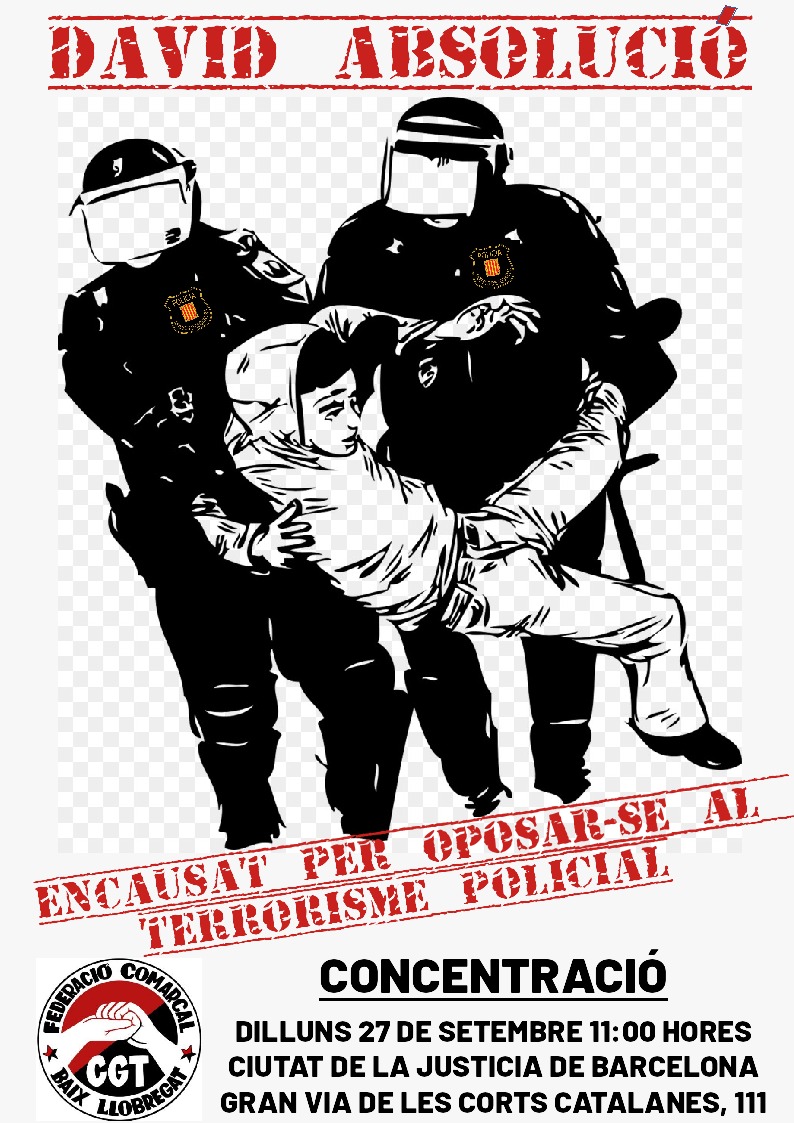 CGTCatalunya's tweet photo. El company David de la @CGTBaixLlob participava a la mani de l'1 de maig de 2018 a Barcelona.

Durant una càrrega va veure com els Mossos apallissaven un noi. S'hi va llençar a sobre per abraçar-lo i protegir-lo amb el seu cos.

Aquest dilluns el jutgen, vine a donar suport! https://t.co/s7ABI7HSDD