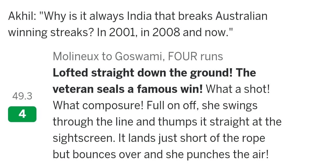 I_amBidhu's tweet photo. A match and 2 days late, but what seemed impending is achieved today!
Well done and Congratulations @BCCIWomen 
#indwvsausw #cricket #espncricinfo https://t.co/7bmixBEtul