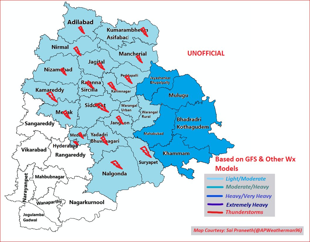 Rajani_Weather's tweet photo. #CycloneGulab #24HrWx #SevereWxOutlook #Telangana
➡️East TS can get persistent light/moderate drizzle
➡️#Thunderstorms possible for North &amp; Central TS https://t.co/1oayW9VXA0