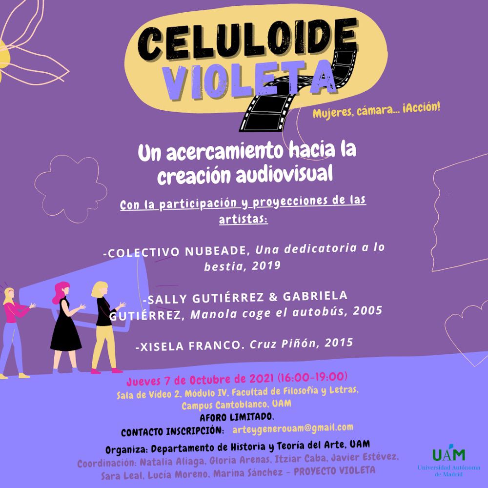 El día 7 de octubre os esperamos en nuestra primera actividad: "Celuloide Violeta. Mujeres, cámara y acción". Se trata de un ciclo de proyecciones audiovisuales creadas por mujeres en las que veremos la realidad social de las mujeres en la historia desde varias perspectivas: