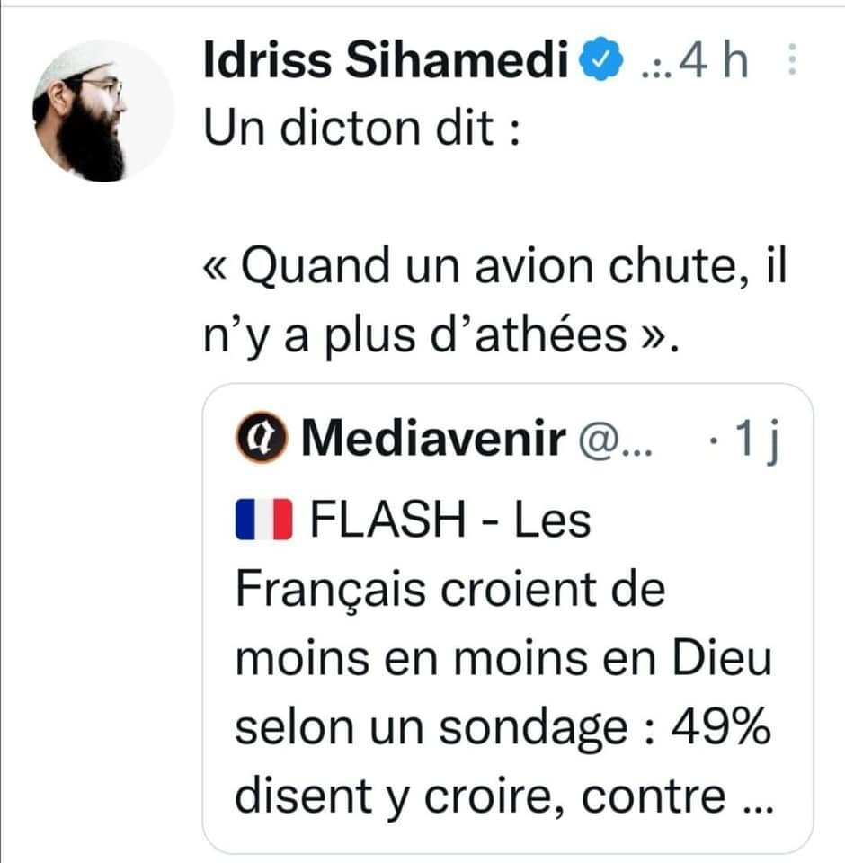 MecrantB's tweet photo. A deux doigts d'admettre officiellement que la religion est un mécanisme de défense psychologique face à la peur panique de la mort. https://t.co/2sao6xDLrJ