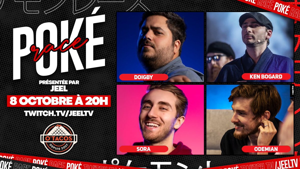Jeel - アレクサンドラ 🇯🇵 (@jeel_tv) on Twitter photo Les voici les voilà ! Les invités de qualités pour la PokeRace 3 ! Vont s'affronter : <a href="/Doigby/">Doigby</a>, <a href="/KenBogard/">Ken Bogard</a>, <a href="/OdemianHS/">SLY Odemian</a> et <a href="/universdesora/">Sora 🌸</a> ! RDV le vendredi 8 octobre à 20h. Les voici les voilà ! Les invités de qualités pour la PokeRace 3 ! Vont s'affronter : <a href="/Doigby/">Doigby</a>, <a href="/KenBogard/">Ken Bogard</a>, <a href="/OdemianHS/">SLY Odemian</a> et <a href="/universdesora/">Sora 🌸</a> ! RDV le vendredi 8 octobre à 20h.