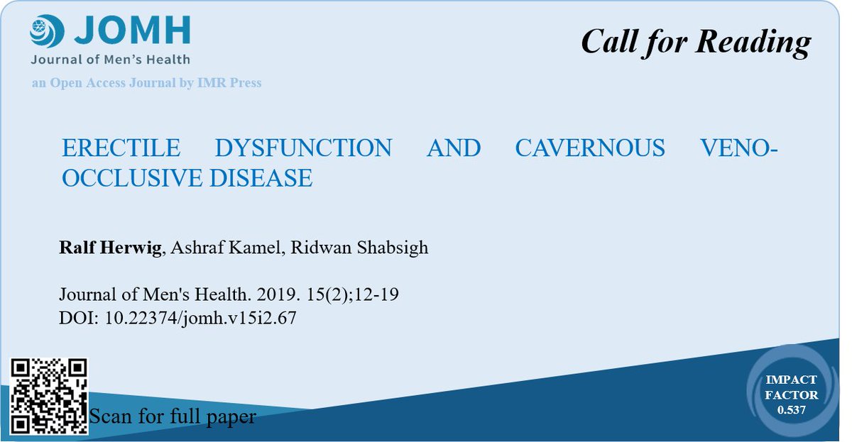 JOMH_2004's tweet photo. #Most_Viewed
Welcome to read the most viewed paper in 2019 in JOMH:
#ERECTILEDYSFUNCTION AND CAVERNOUS VENO-OCCLUSIVE DISEASE
https://t.co/UU99M0kMYj https://t.co/CSuqlT1tTe