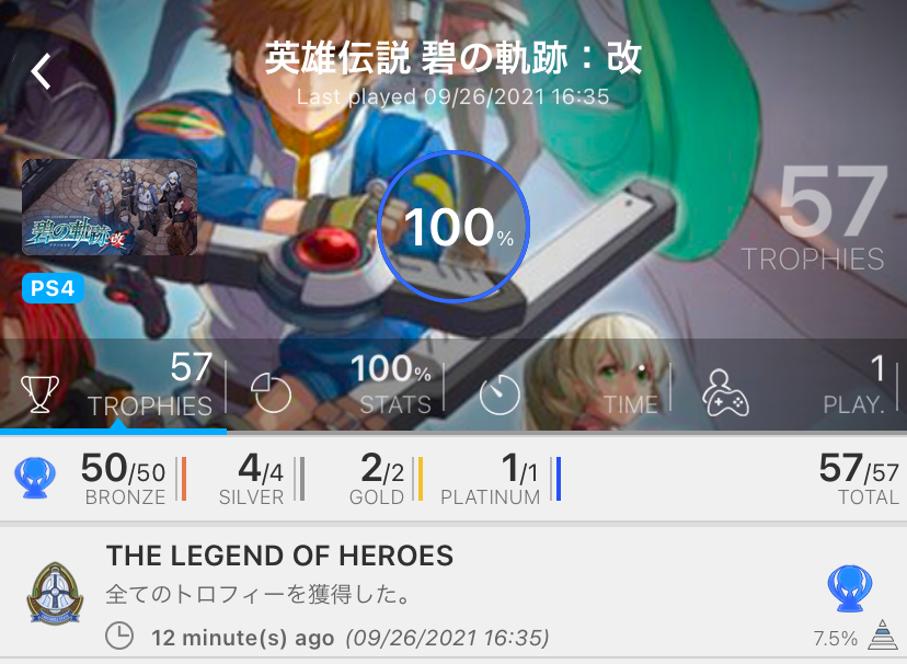 pokapoh's tweet photo. 「THE LEGEND OF HEROES」英雄伝説 碧の軌跡：改 プラチナトロフィーGET！ 今までプレイした軌跡シリーズで最もトロコンが難しかったと思います(ほとんどホラーコースターのせい)。
#碧の軌跡 #トロコン https://t.co/4t1VpVBwil