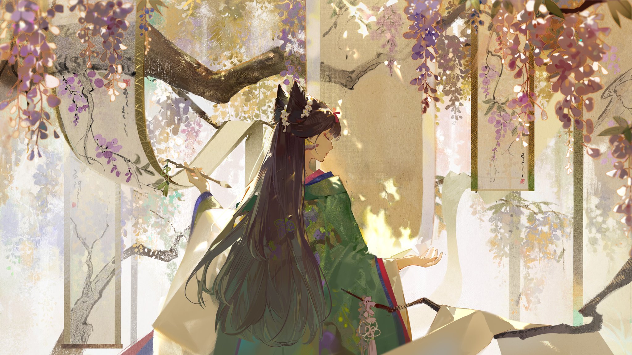 【真作】版画　技法不明　月夜の囀り　鳥たちが描く幻想的なシーン　V117 真作】版画 技法不明 月夜の囀り 鳥たちが描く幻想的なシーン