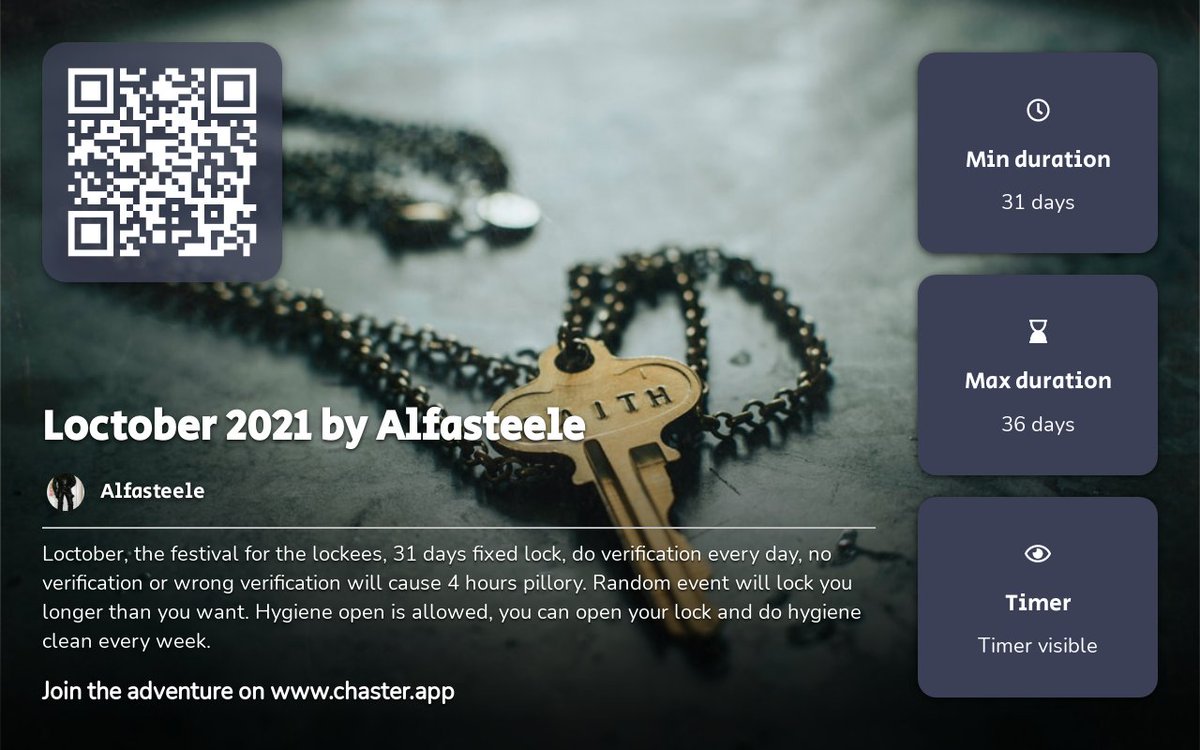 AlfaSteele's tweet photo. All of my lockees unlocked today. And the Loctober 2021 will begin. This session will be open from 9.28 to 9.30. Do you want join it? https://t.co/1VDXgls9iW