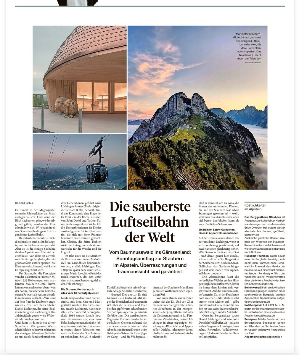 bergwelt_me's tweet photo. Und wenn man mit der saubersten #Luftseilbahn oben angekommen ist, sollte man im Berggasthaus @Staubern1 unbedingt die Frümser Nusstorte probieren! 👌 #Alpstein #Staubern https://t.co/gdJj5m1KmB