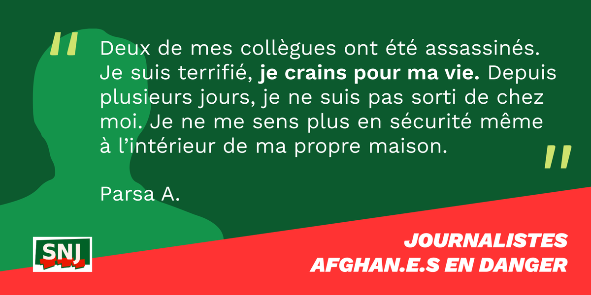 SNJ_national's tweet photo. #Jour14 
.@SNJ_national accompagne des centaines de journalistes afghans bloqués en Afghanistan. Ils sont en danger. Nous réclamons leur évacuation urgente @francediplo @JY_LeDrian @EmmanuelMacron 
#AfghanJournalists 
Nous publions leurs témoignages ⬇️ https://t.co/VECYLgbVTX