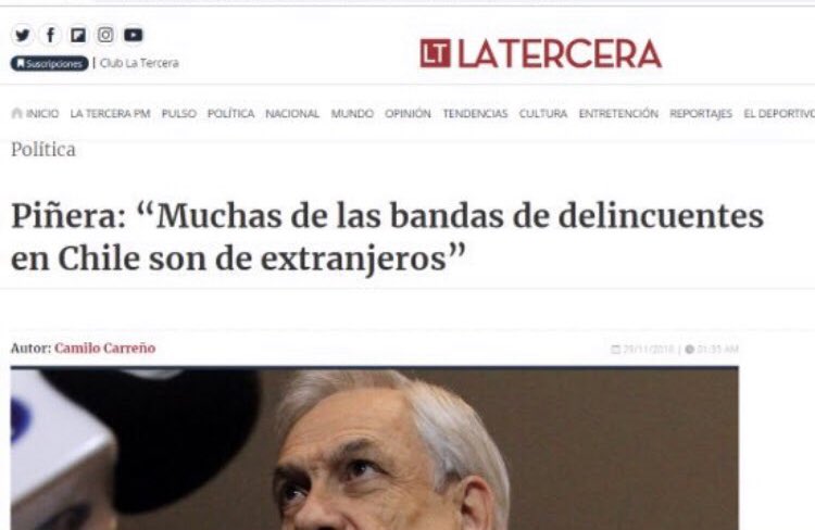 ChumiVicuna's tweet photo. 🧵 #Migracion 
1. “Los discursos del odio, preceden a los crímenes de odio”.
Lo que vimos ayer en #Iquique comenzó hace años con mentiras que siembran odio
Comencemos: acá la primera de un entonces candidato presidencial Sebastián Piñera https://t.co/sBio8xKE7X