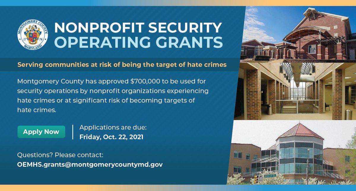 MontgomeryCoMD's tweet photo. There are two information sessions this week to help you learn about  @ReadyMontgomery's Nonprofit Security Grants program. Register ➡️ https://t.co/yRqARrbpxQ. https://t.co/S8A6S8DK1I