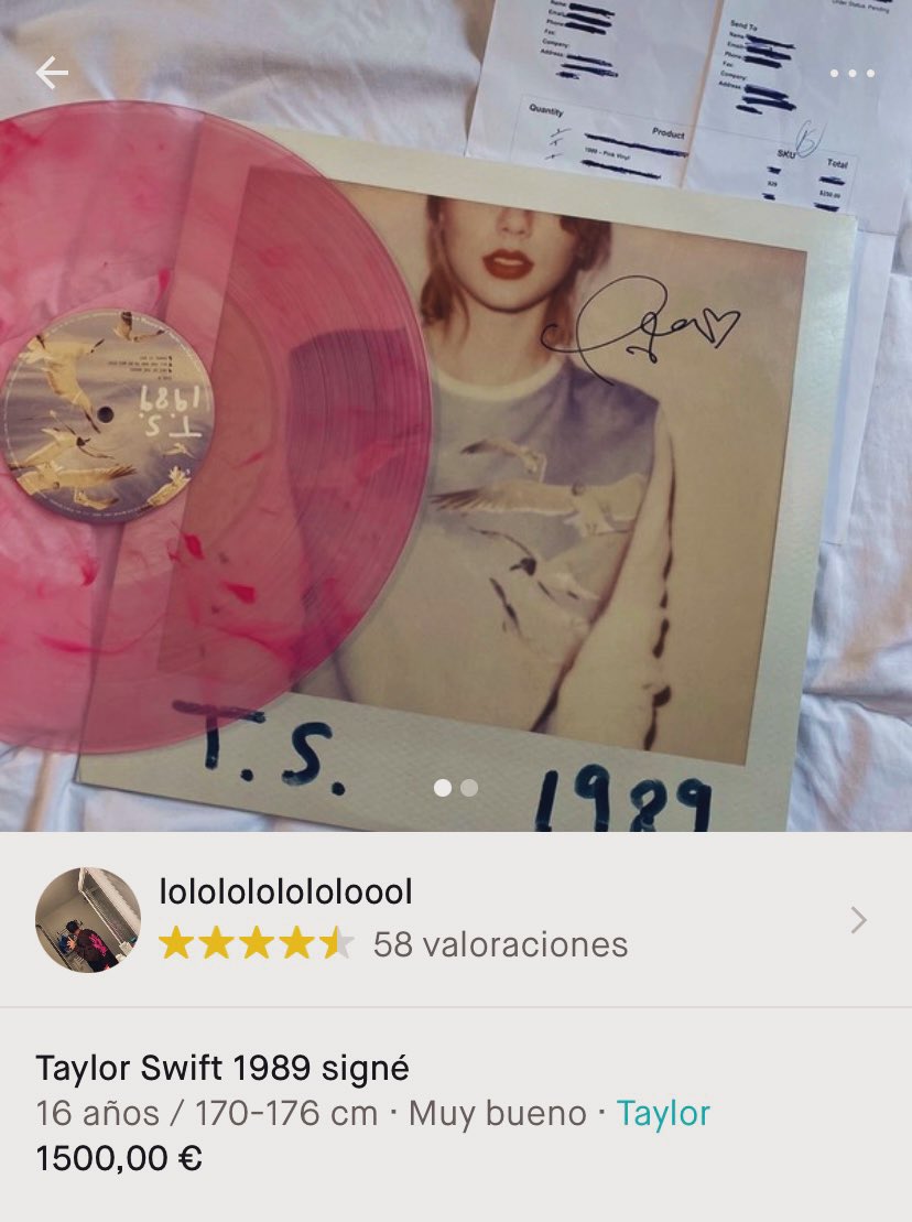 Taylor Swift España on X: En vinted se vende una versión limitada del  vinilo de '1989' rosa/mármol y firmado (supuestamente) por Taylor Swift,  por 1.500€ LOL  / X