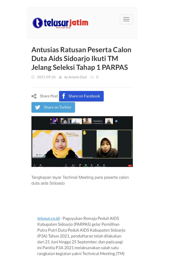 [ANTUSIAS RATUSAN PESERTA CALON DITA PEDULI AIDS SIDOARJO IKUTI TM JELANG SELEKSI TAHAP 1 PARPAS]

Selengkapnya : jatim.telusur.co.id/detail/antusia…