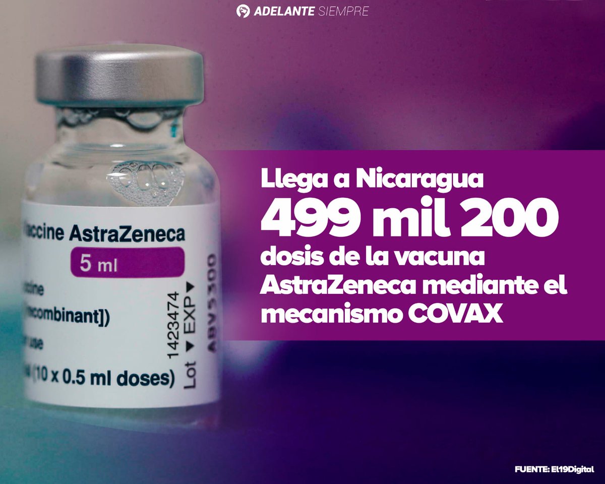 fmurillosoto's tweet photo. La mañana de este domingo 26 de septiembre llegaron a #Nicaragua 499.200 Dosis de vacuna #AstraZeneca mediante el mecanismo #COVAX 

Gracias a la buena gestión del gobierno seguimos #VacunandonosPuebloQueVence y vamos #AdelanteSiempre con Daniel y Rosario.

@nica_rojaynegra https://t.co/kY6XDEflNe