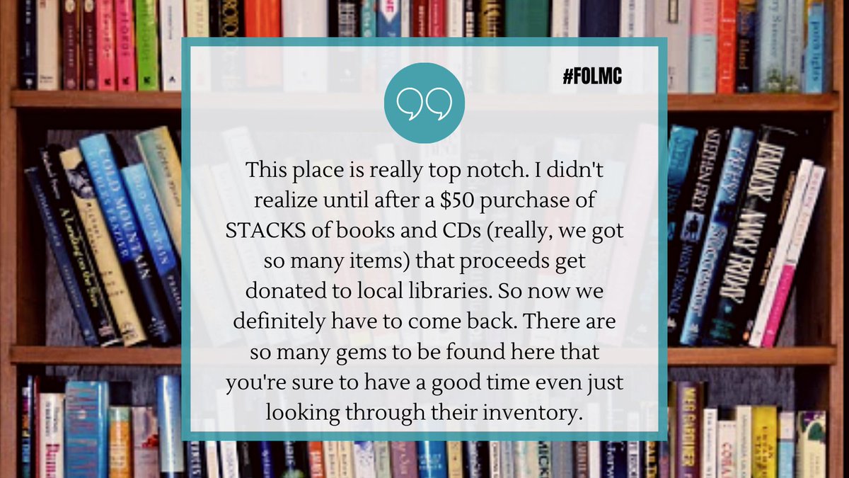 FOLMC's tweet photo. We love hearing from our customers. How was your shopping experience at our Rockville or Wheaton Bookstore? Leave us a review and tag #FOLMC. https://t.co/V5JXBI4m7f