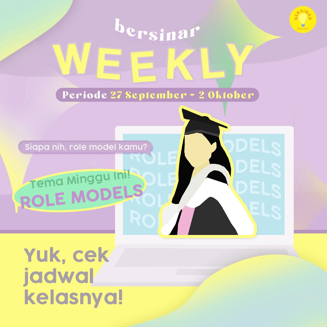 [BERSINAR WEEKLY: 27 SEPTEMBER-2 OKTOBER📓]

Siapa nih yang udah nungguin jadwal? Minggu depan kita pake virtual background role models kalian yaa~ Jangan lupa siapin VBG-nya! 😎