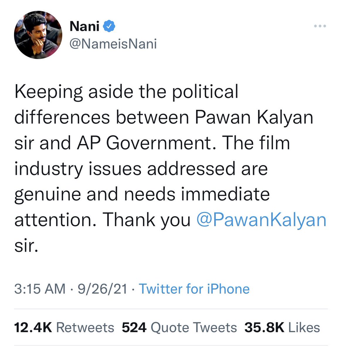 Two more heroes @nameisnani @ActorKartikeya voiced their support to the Film industry issues raised by @PawanKalyan !