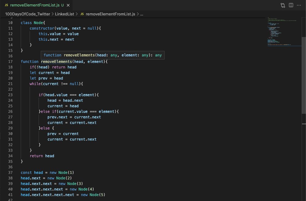 Day #32 of #100DaysOfCode

LinkedList Series_Q12: Remove Linked List Elements (leetcode.com/problems/remov…)

Solution: git.io/JzyGF

Check out the repo for other DS Solutions.
github.com/zac24/JS_DS

#javascript #DEVCommunity #pdwivediDSA #coding