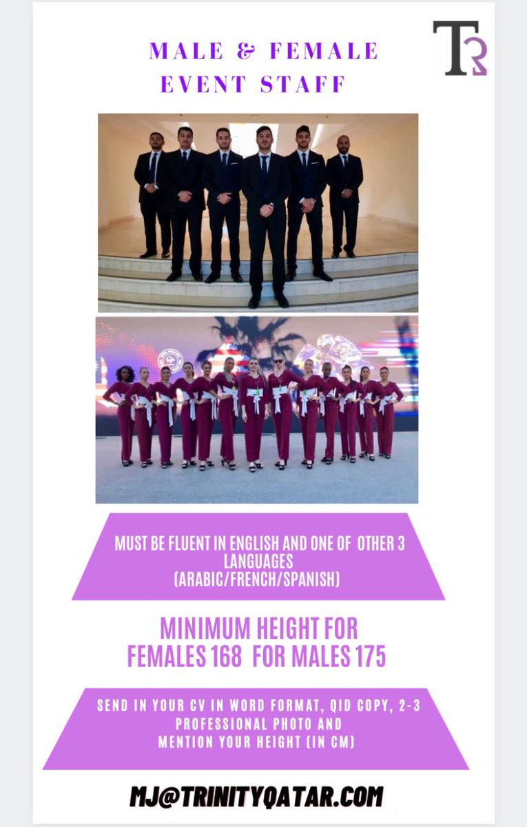 We want you! If you think you fit in, Contact us! 
.
.
.
.
#TTQTalent #TTQActors #Trinitytalentqatar #modeling  #Qatar #Doha #acting #eventhosting #Castingcall