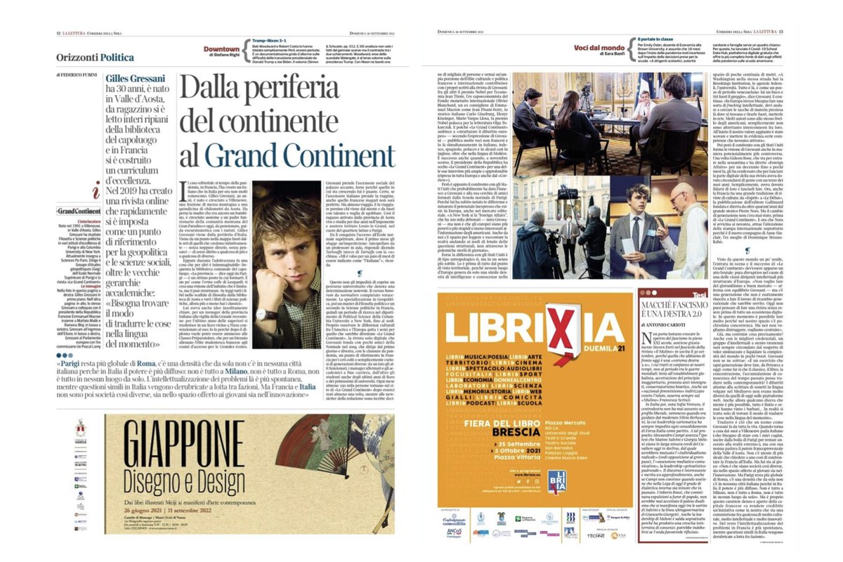 GillesGressani's tweet photo. Con molta gentilezza @federicofubini ha tratteggiato alcuni momenti della mia storia sul @Corriere oggi.

Non potevo immaginare un migliore viatico per accompagnare lo sviluppo del @Grand_Continent in Italia nei prossimi mesi (seguite @ilGC_ un sacco di cose bollono in pentola). https://t.co/uzr6a0gehO