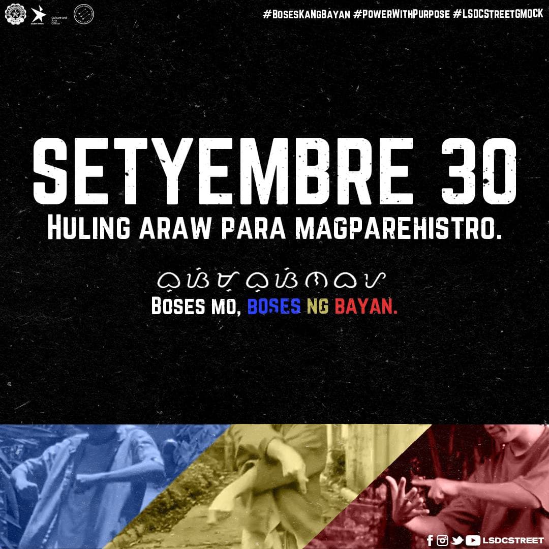 lsdcstreet's tweet photo. SETYEMBRE 30, 2021 ANG HULING ARAW PARA MAGPAREHISTRO SA HALALAN.
โ๏ธMagpapahuli ka ba?
Akoโy nakikiisa sa bayan.
Ang boses natin ay para sa kinabukasan.
Itoโy oportunidad na hindi dapat bitawan.
๐ต๐ญ BOSES MO, BOSES NG BAYAN. ๐ต๐ญ
#ThisIsLSDCStreet
#BosesKaNgBayan https://t.co/RTvq18dv8A