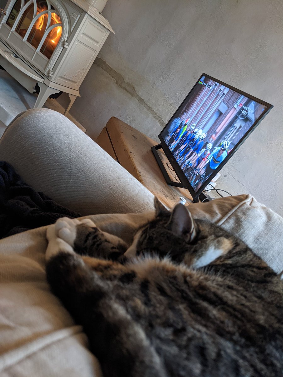 Well-timed storm today .... Perfect reason to light the fire (not really needed) and settle down with #UCIWorldChampionships #gcn ... Pusscat not that excited though!